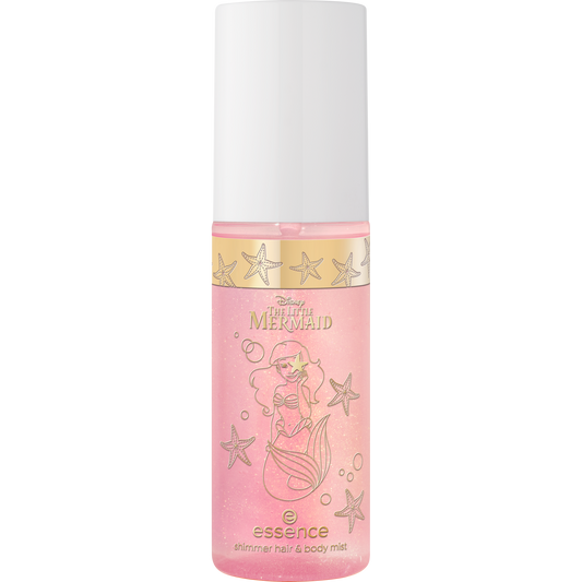 essence Disney THE LITTLE MERMAID My Moment To Shine hohtava hius- ja vartalosuihke kultaisella shimmerillä