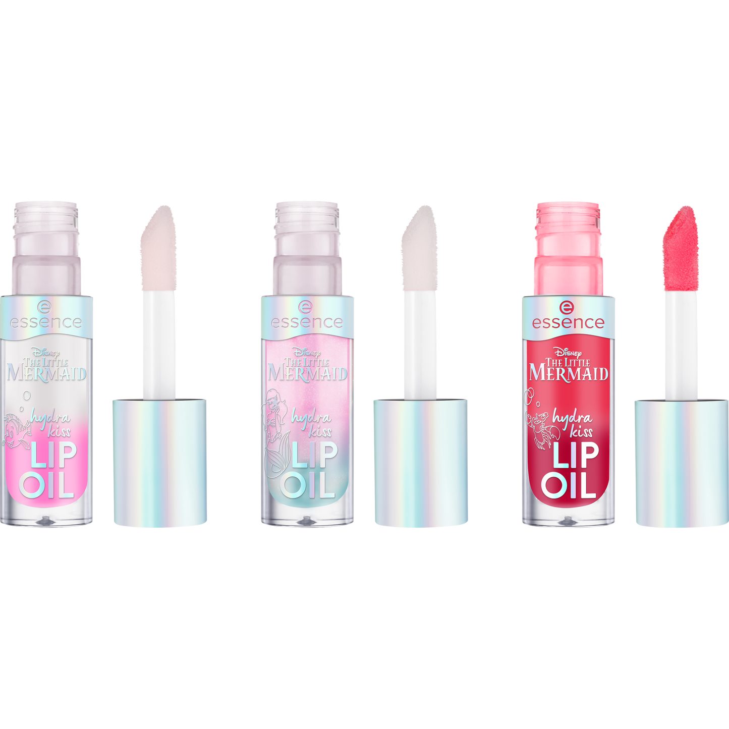 essence Disney THE LITTLE MERMAID hydra kiss huuliöljysetti ruusuinen punainen ja sini violetti sävy