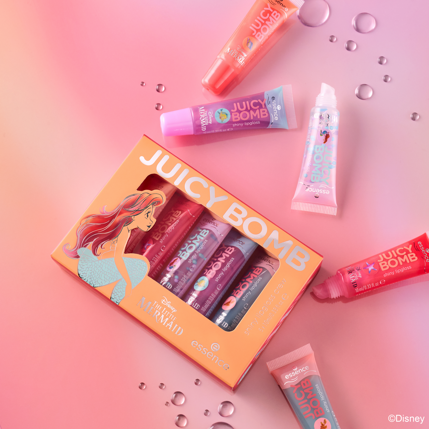 essence Disney THE LITTLE MERMAID JUICY BOMB shiny lipgloss crew huulikiilto setti 5 kpl