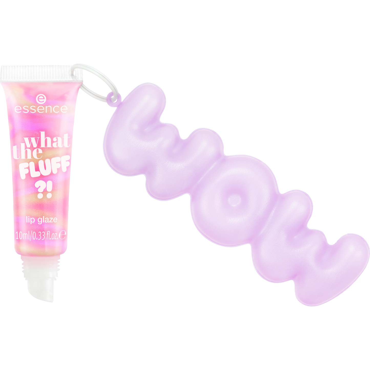 essence WHAT THE FLUFF?! lip glaze Cloudy Kiss huulikiilto pakkaus vaaleanpunainen hohtava sävy