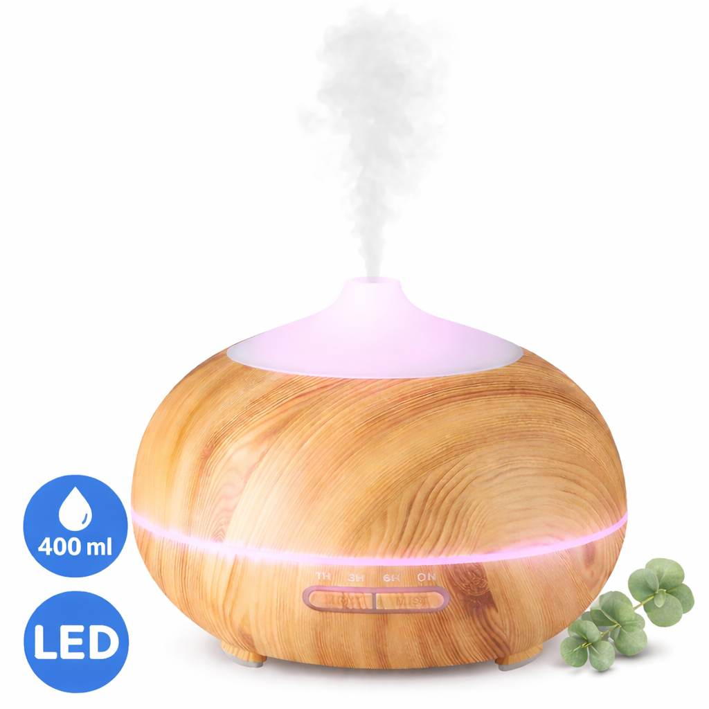 Aromadiffuuseri 400 ml LED-valolla – diffuuseri eteerisille öljyille ja ilmankostutin